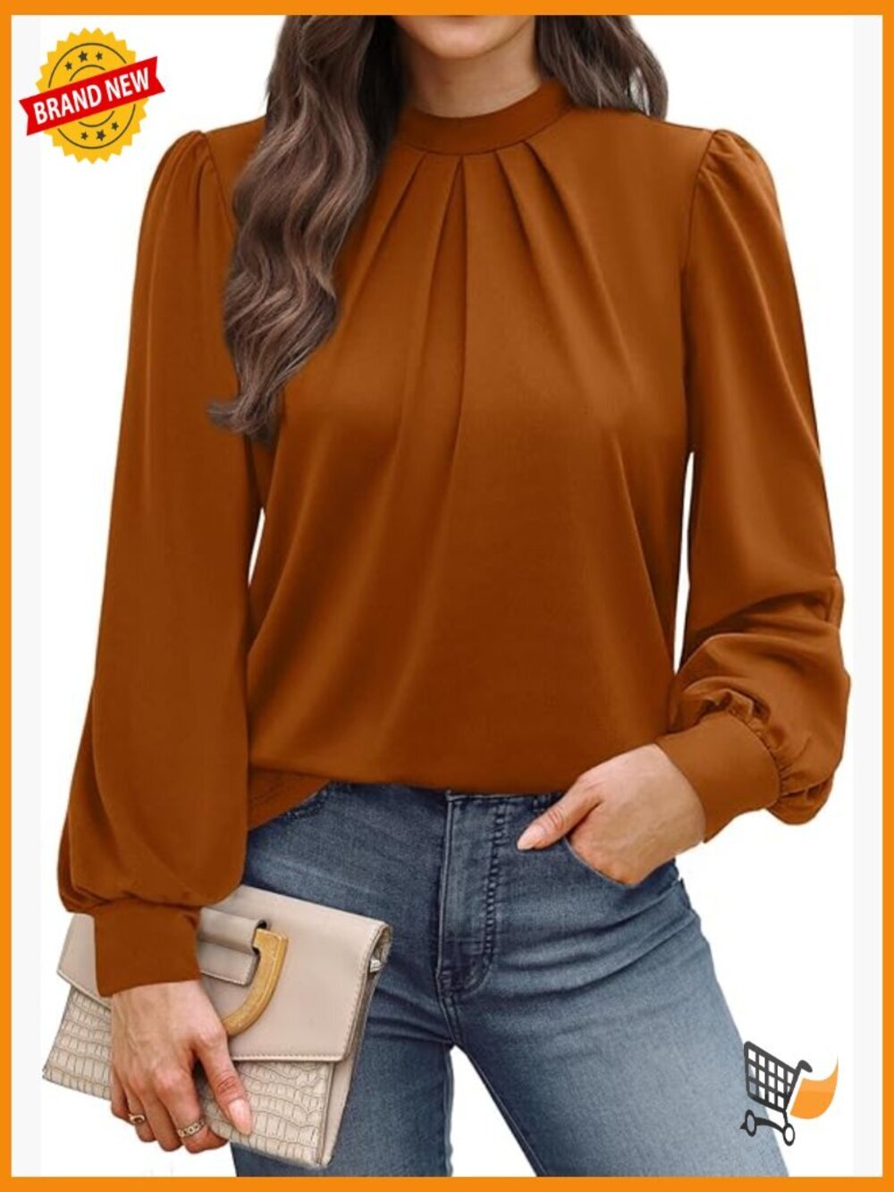 Mock Neck Long Sleeve Blouse Pleated Front Tunic Dressy Casual Top